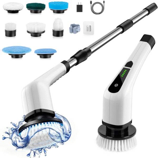 Bomves Cordless Electric Spin Scrubber – 8 Heads, 2 Speeds, 90-Min Runtime – Bathroom, Tile, Kitchen Cleaning Brush
