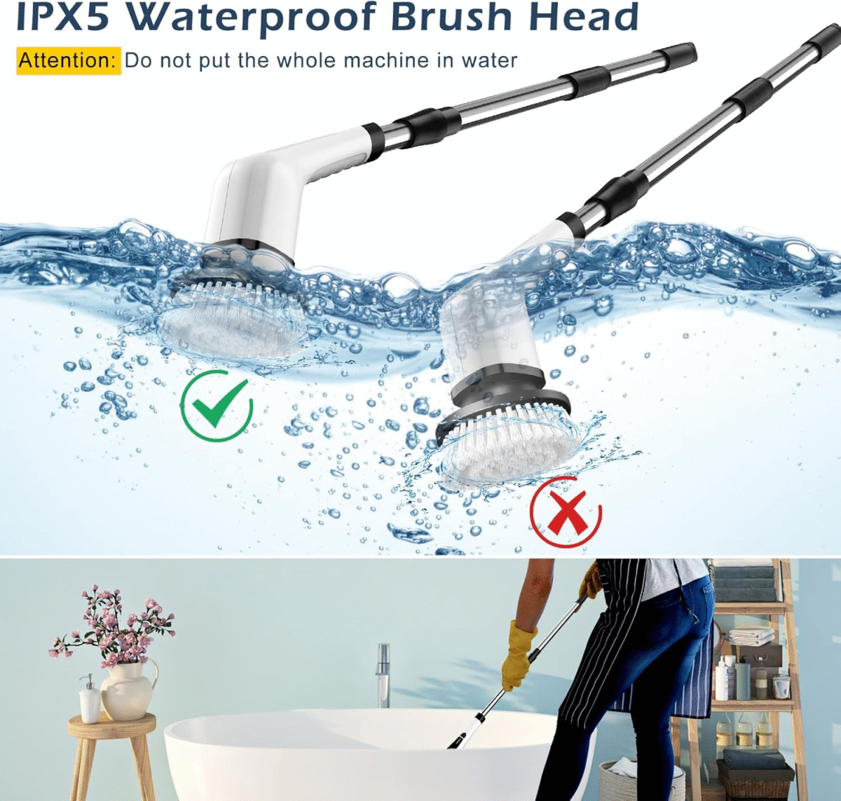 Bomves Cordless Electric Spin Scrubber – 8 Heads, 2 Speeds, 90-Min Runtime – Bathroom, Tile, Kitchen Cleaning Brush - Image 2